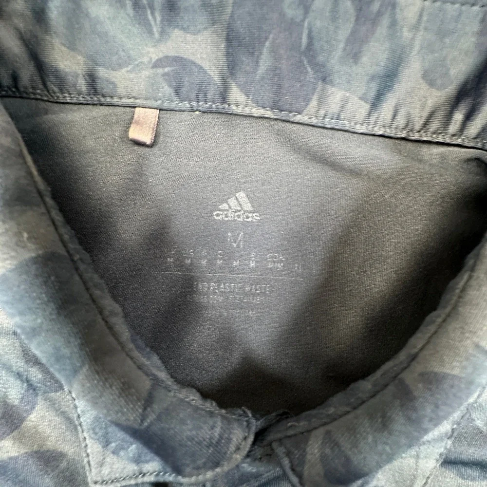 Adidas Prisma-Print Polo Shirt‎ Mens Medium Navy Blue Camo Abstract Performance